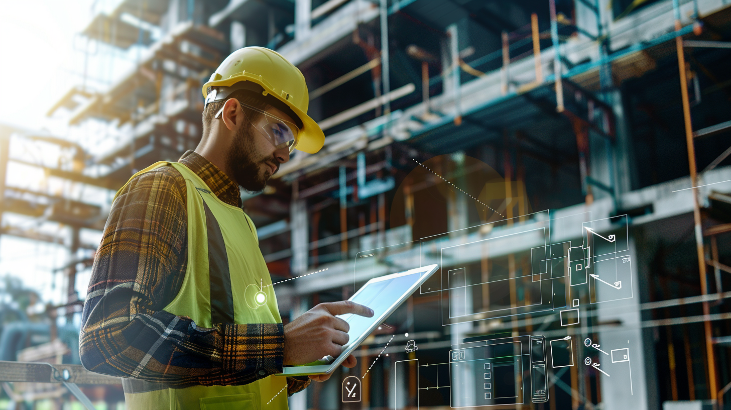 AI-powered contract creation process - before and after comparison showing tradesperson with paperwork chaos transitioning to clean digital contract on tablet